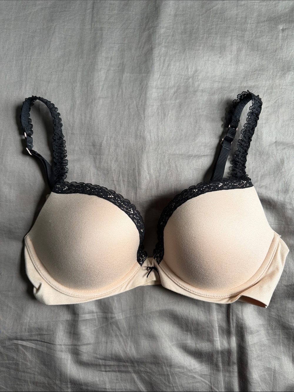 Aerie Lexi Black-Trim Nude Push-Up Bra with Lace Accents